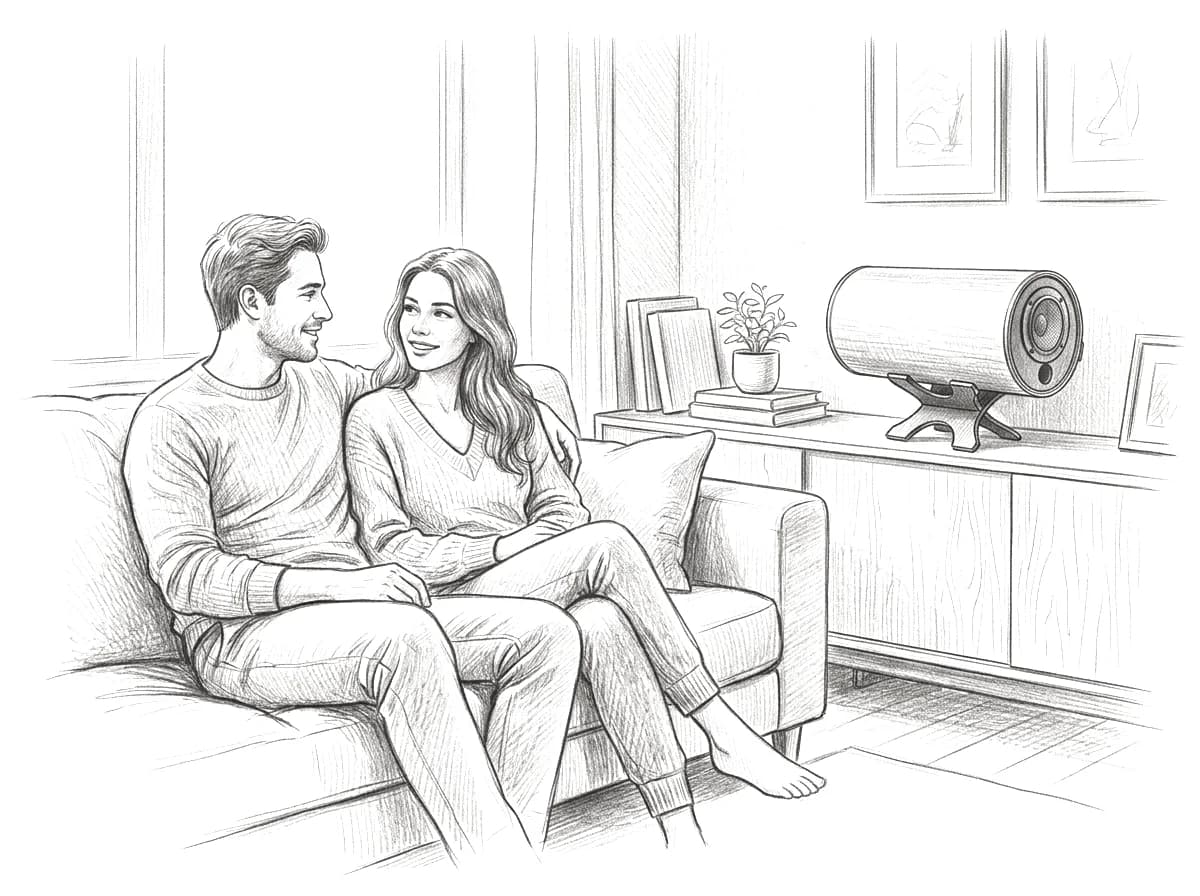 Two people talking naturally right next to the speaker