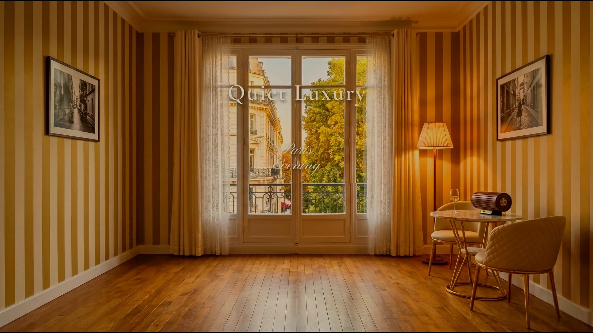 Quiet Luxury — Paris Evening。波動スピーカーのある部屋で音楽が空間に溶け込む