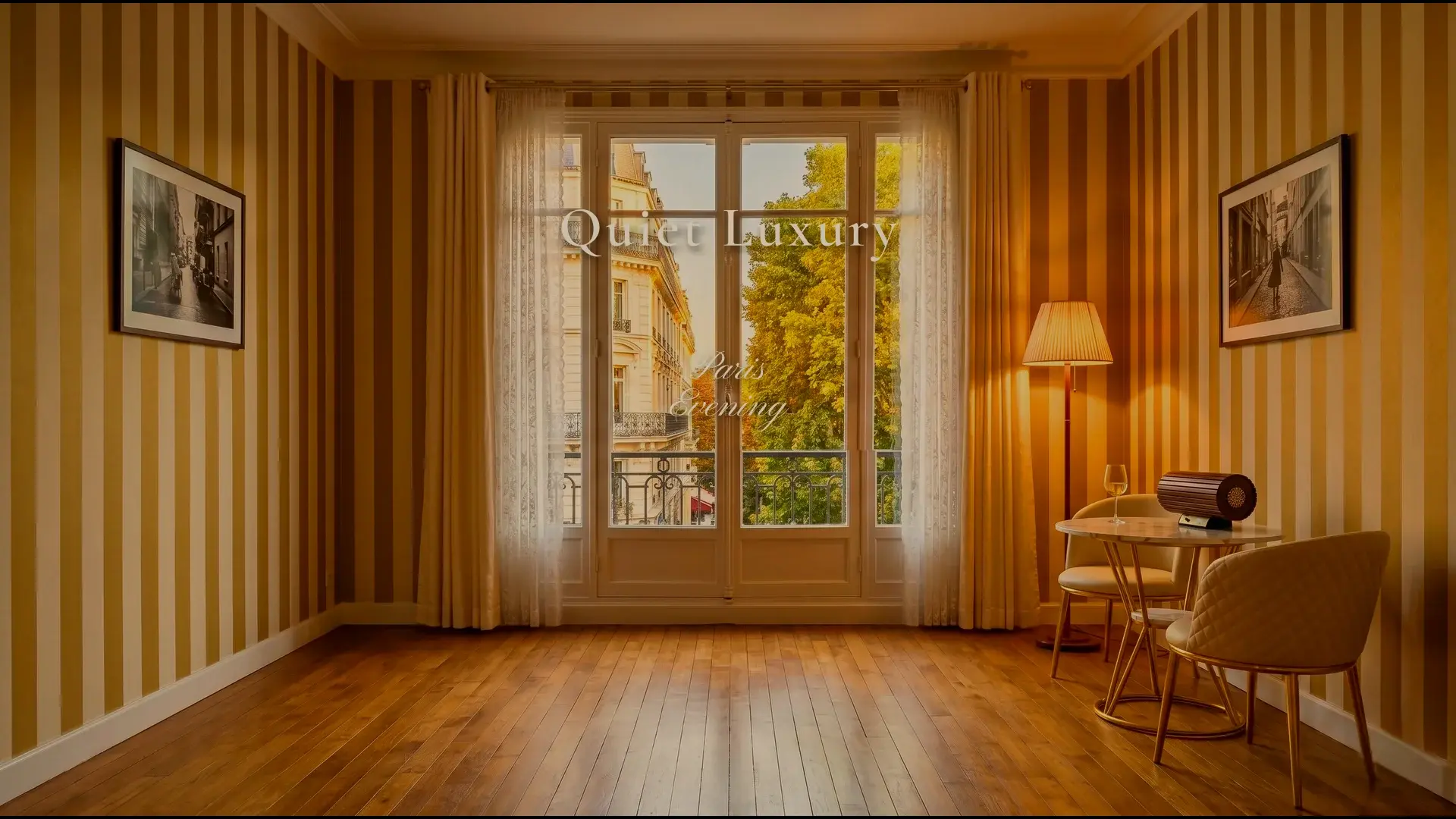 Quiet Luxury — Paris Evening。波動スピーカーのある部屋で音楽が空間に溶け込む